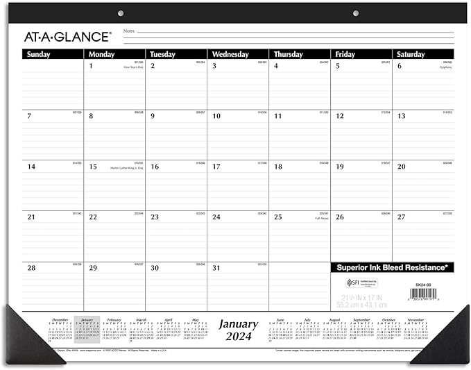 AT-A-GLANCE 2024 Desk Calendar, Desk Pads, Monthly, 21-3/4" x 17", Large, Ruled Blocks, 3 Pack (AZSK240024)