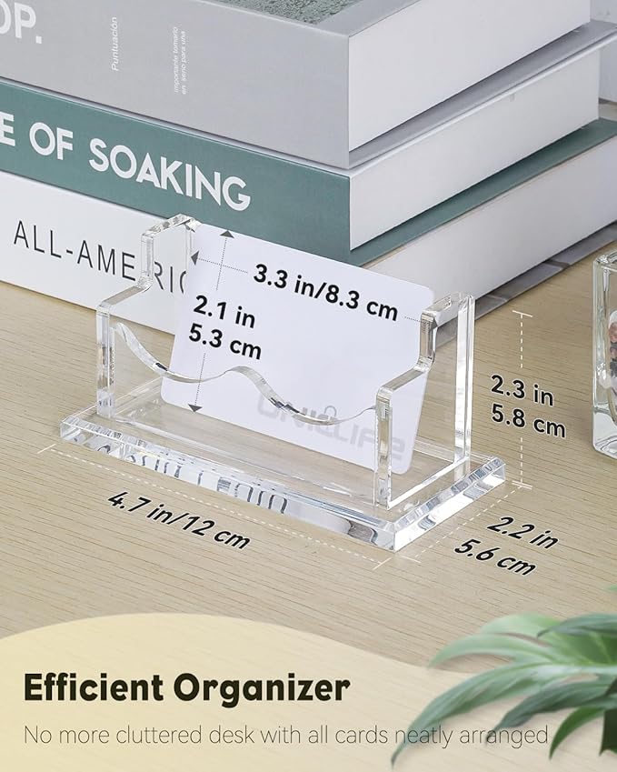 Uniclife Acrylic Business Card Holder for Desk 1 Slot Clear Horizontal Business Card Display Stand for Men and Women Desktop Name Card Organizer Card Stand for Office Home Exhibition, 60 Card Capacity