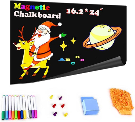 Magnetic Chalkboard Contact Paper 16.2" x 24" Self Adhesive Wall Board Sticker with Liquid Chalk for Kids Black Chalk Board Wallpaper Roll Alternative Magnetic Blackboard Paint