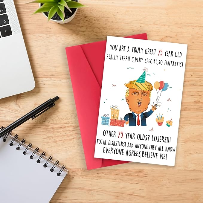 Funny Trump 75th Birthday Card for Men Women, Trump Happy 75th Birthday Gifts, Humor Donald Lecture Bday Card for parents, Best 75 Years Old Birthday Idea