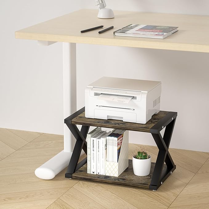 Desktop Printer Stand,2-Tier Desk Space Organizer for Home Office,Storing Heavy Duty Fax Machine, Scanner,Rustic Brown