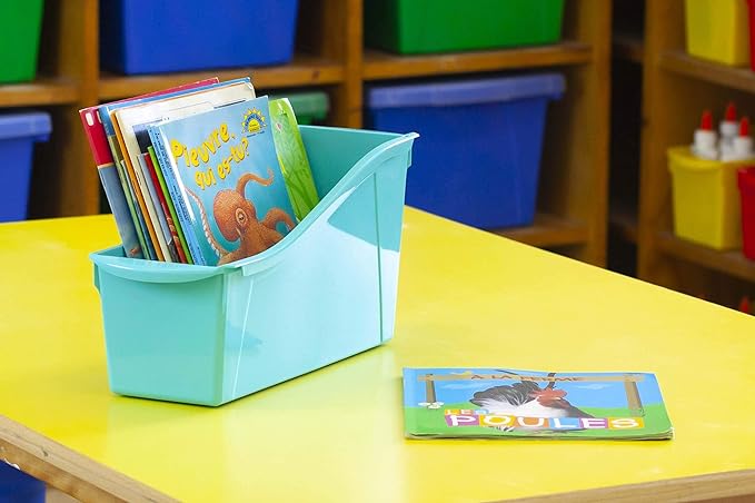 Storex Large Book Bin, Linking Storage Bin, Dry Erase Surface, 14.3 x 7 x 5.3 Inches, STEM Assortment, (70105A06C) (Pack of 30)