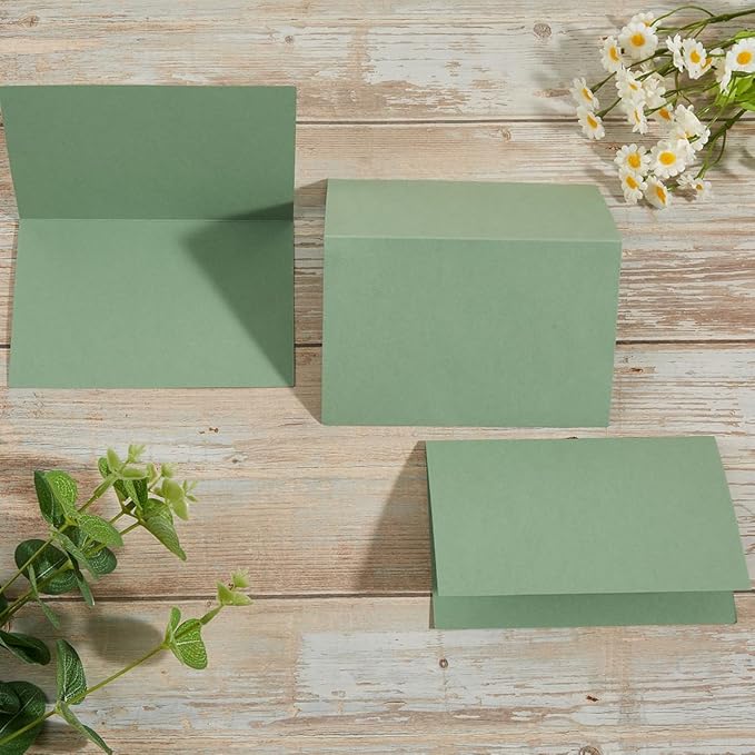 50 Pack Blank Cards Folded Cardstock Thank You Blank Greeting Cards for Invitations, Wedding, Greeting Cards, All Occasion DIY, 5x7 Folded Cards Sage-Green
