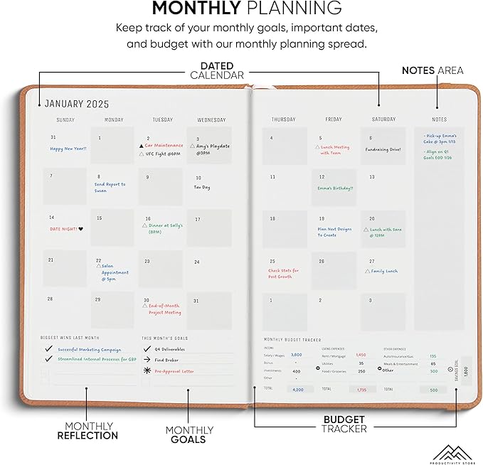 PRODUCTIVITY STORE Pro Max - Dated, 2025 Planner, 8.5" x 11" - The #1 Productivity Planner to Achieve Your 2025 Goals - Planner 2025-2026 - Brown - A4