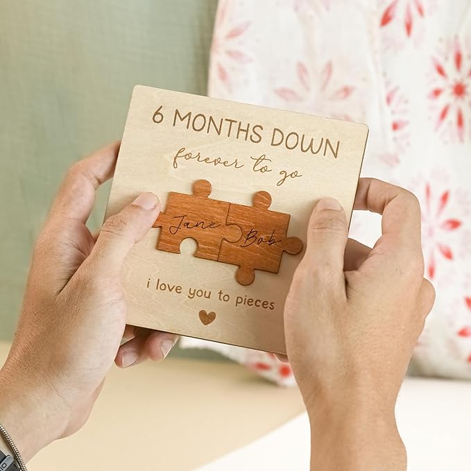 6 Month Anniversary Card Gift for Boyfriend Girlfriend - Happy 6 Month Anniversary Wedding Gifts for Him Her, Wood Half A Year Greeting Cards, Six Months Marriage Presents for Couple