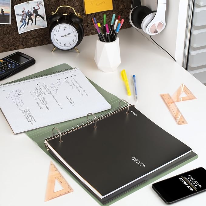 Five Star Spiral Notebook + Study App, 1 Subject, Graph Ruled Paper, Fights Ink Bleed, Water Resistant Cover, 8-1/2" x 11", 100 Sheets, Black (73679)