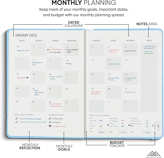 PRODUCTIVITY STORE Pro - Dated, 2025 Planner, 5.8” x 8.3” - The #1 Productivity Planner to Achieve Your 2025 Goals - Planner 2025-2026 - Blue - A5