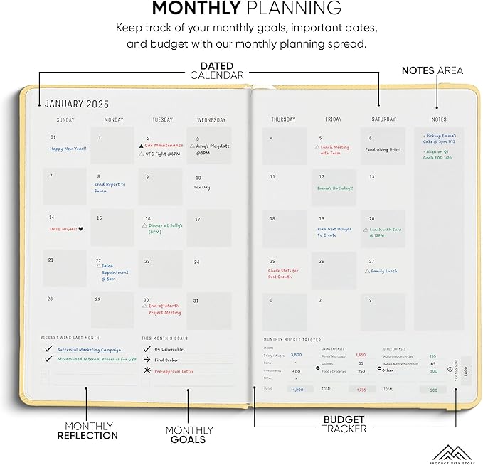 PRODUCTIVITY STORE Pro Max - Dated, 2025 Planner, 8.5" x 11" - The #1 Productivity Planner to Achieve Your 2025 Goals - Planner 2025-2026 - Crem - A4