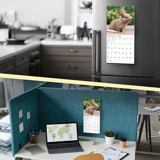 MICASA Bunnies Mini 2025 Wall Calendar 12 Month | 7" x 14" Open | Thick & Sturdy Paper | Giftable | Calendar 2025
