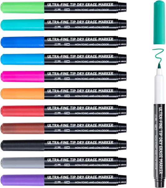 maxtek Dry Erase Markers, 0.7mm Ultra Fine Tip, Low Odor, 12 Count