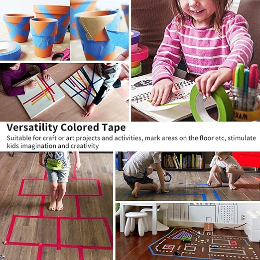 Colored Masking Tape Rolls, 1 inch Wide, 360 ft Long - Craft Tape in 10 Colorful Shades for Kids Crafts, Moving, Classroom Labeling