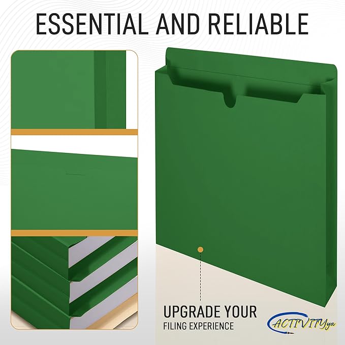 Green File Jackets, 2 Inch Expansion, Letter Size, Reinforced Straight-Cut Tab, 6 Pack