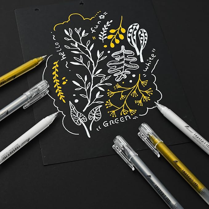 6 Colors Gel Pen Set - Gold, Silver & White Gel Ink Pens for Artists