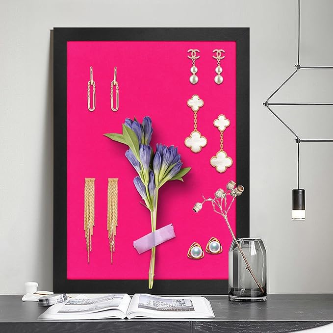 Pink Bulletin Boards Cork Board with Felt, 17"x13" Large Display Pin Board Vision Board for Walls, Jewelry, Notes, Collection, Photos, Office, Wood Framed(Black) & Felt(Pink), 2pc