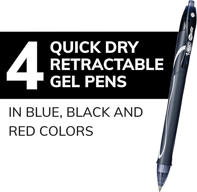 BIC Gelocity Quick Dry Assorted Colors Gel Pens, Medium Point (0.7mm), 4-Count Pack, Retractable Gel Pens With Comfortable Full Grip (Pack of 2)