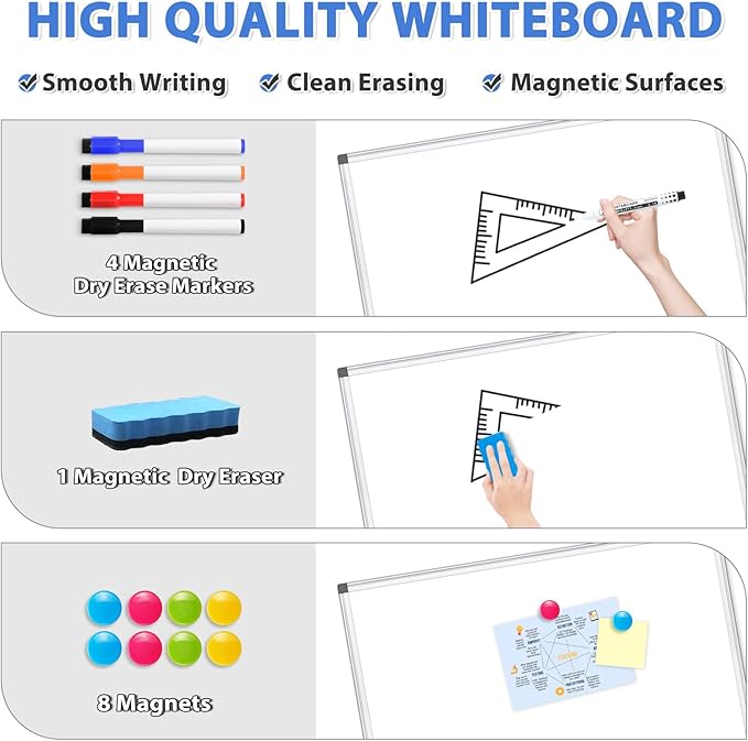 WALGLASS 2 Pack Large Whiteboard, 48" x 36" Double-Sided Large Dry Erase White Board for Wall, Hanging Whiteboard with Silver Aluminium Frame for Home, School, Office, Kitchen