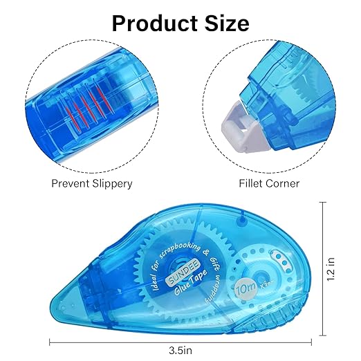 Glue Runner Permanent, Double Sided Adhesive Scrapbook Runner Tape Roller, 0.3-inch by 360-Inch, Permanent Adhesive Dots Roller Applicator - 10 Packs Blue and White