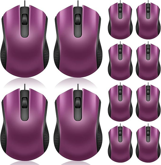 Hoteam 12 Pcs Wired Computer Mouse Bulk Cord USB Computer Mice Ergonomic Wired Mouse for Pcs, Computers, Laptops, Gaming Office Home Supplies(Purple)