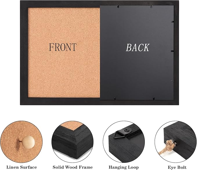 Miratino 2-Pack Cork Board Bulletin Board, 16x11 Inches Wooden Frame Pin Board, Cute Cork Boards for Walls Hanging for Office, Home Decor, School (Pins, Clips, Strings) Black