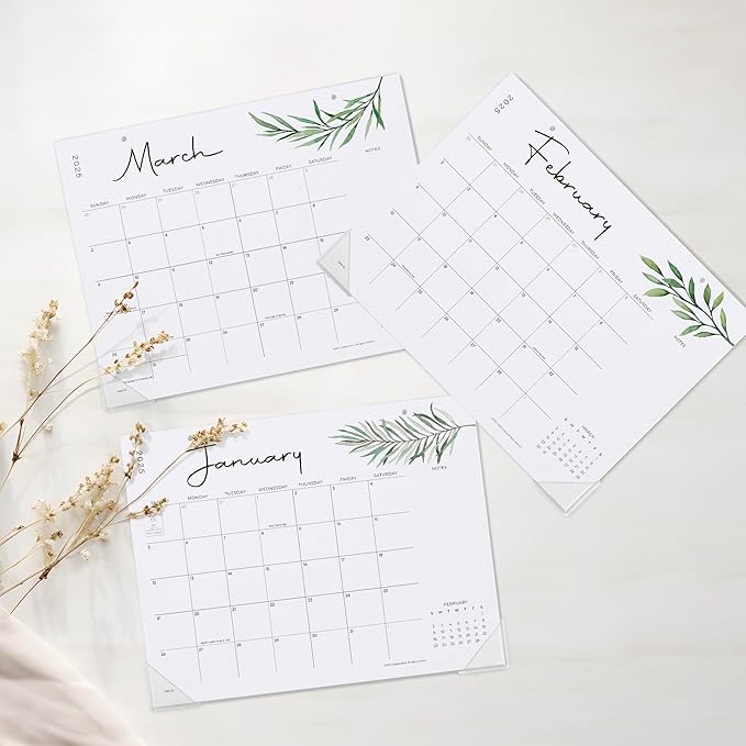 Cabbrix Desk Calendar 2025-2026, 15" x 12" 18 Months Aesthetic Desktop Calendar Runs From Jan 2025 to Jun 2026, Perfect for Home Office for Easy Organizing (Greenery)