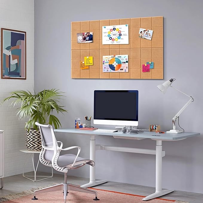 Bulletin Board 6 Pack Large Pin Board 11.8" x 11.8", Felt Board Tiles with 30 Push Pins Alternative to Cork Board for Wall Damage-Free, Self Adhesive Notice Board Memo Board for Home Office
