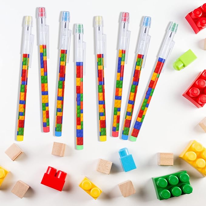 Kolewo4ever 48pcs HB Building Block Pencils Translucent Pencil Multicolor Non Sharpening Pencils Pop Up Plastic Pencils for Exams, School, Office, Sketching Learning Activities