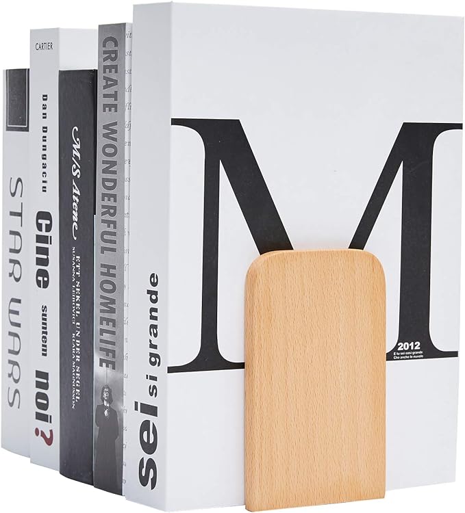 Pandapark Wood Bookends,Non-Skid Bookend for Shelves,Heavy Duty Bookends,Book Stand for Books/CDs,1 Pair