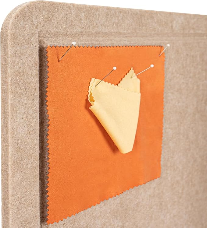 Bulletin Board, 35 x 17 1/2 inches Felt Board - Decorative Pin Board, Cork Board Alternative for Wall, Foldable Picture Board Self-Adhesive Vision Board Prayer Board with 20 Pushpins Beige Brown