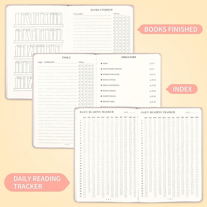 Reading Journal Book Lovers Gifts Hardcover Leather Readers Accessories Track Reading Log with 121 Books Reviews, 5.8”x8.3”, Pink
