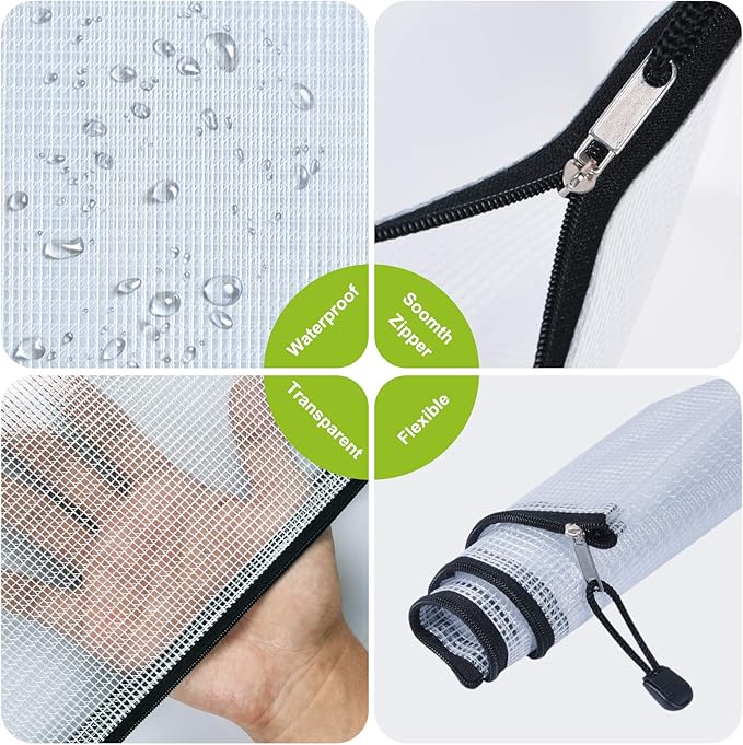 Plastic Mesh Zipper Pencil Pouches, 6PCS Waterproof Tear-Resistant Document File Folders, A6 Size Zipper Documents Pouch Document Organizer Bags for School Office Home Travel Storage(9.25×4.25Inch)