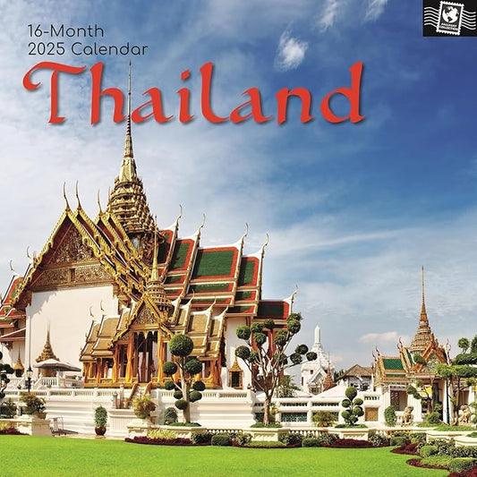 The Gifted Stationary 2025 Square Wall Calendar, Thailand, 16-Month Passport Collection Theme Hanging Calendar with 180 Reminder Stickers, Month Planner for Creative Spaces, 12x12 In
