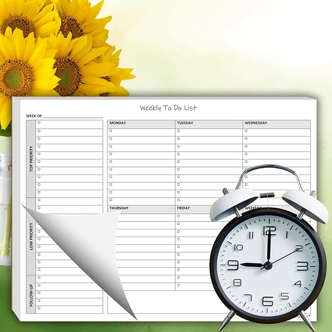 Weekly To Do List Notepad, 60 Page Task Planning Pad w/Daily Checklist, Priority Todo Checkbox & Notes. Desk Notebook to Organize Office 11 X 8.5