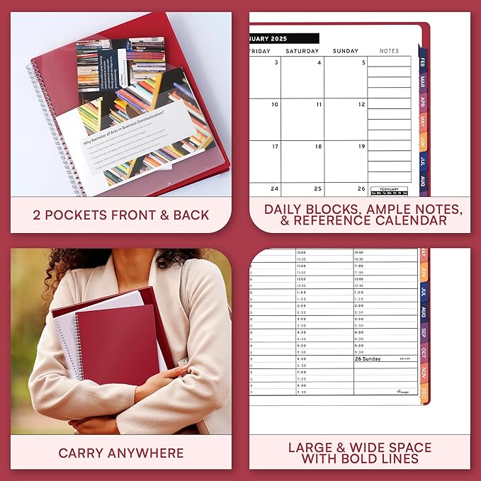 2025 Appointment Book & Planner- Ensight 6.5 x 8.5 inches, Large Tabbed Daily Hourly Weekly Planner, Calendar & Schedule Book 30-Minute time Slots, Business & Personal Planner Jan 2025- Dec 2025- Maroon