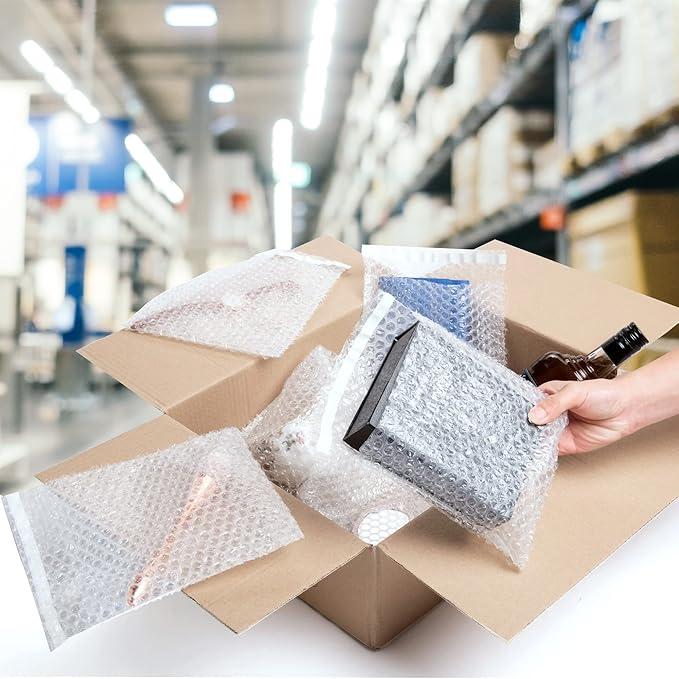 Clear Bubble Out Bags, 12 x 11.5 Inches. 100 Pack Self Seal Bubble Pouches. Polyethylene Clear Bubble Bags for Packing. Waterproof Clear Bubble Out Pouches for Fragile Things