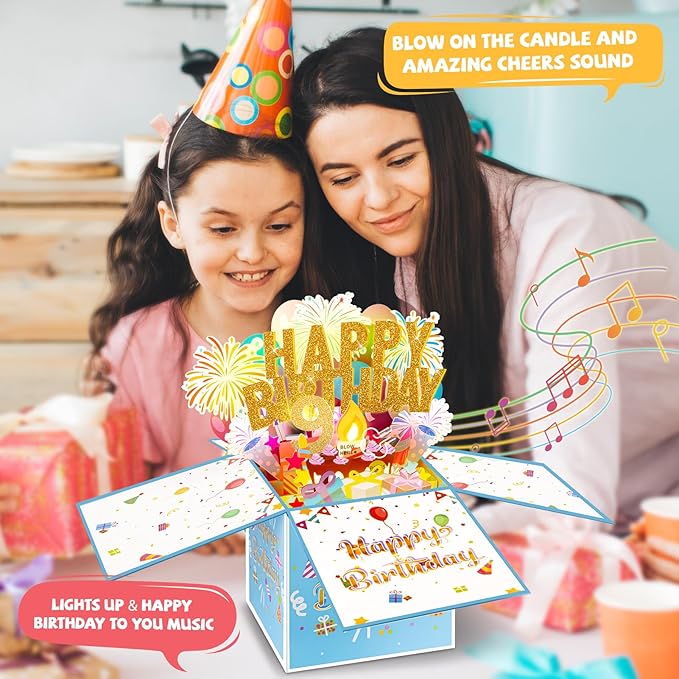 Tnvee 9TH Birthday Cards with Lights Music, 3D Pop Up Singing Happy Birthday Greeting Cards Gifts Ideal for 9 Year Old Kids Boy Girl