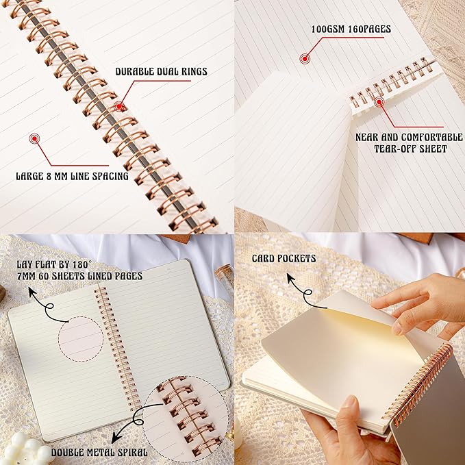 Spiral Notebook Journal For Women & Men College Ruled Notebook With Large Pockets And Lined Pages - Perfect to Stay Organized and Boost Productivity at Work or Note Taking (Pink)