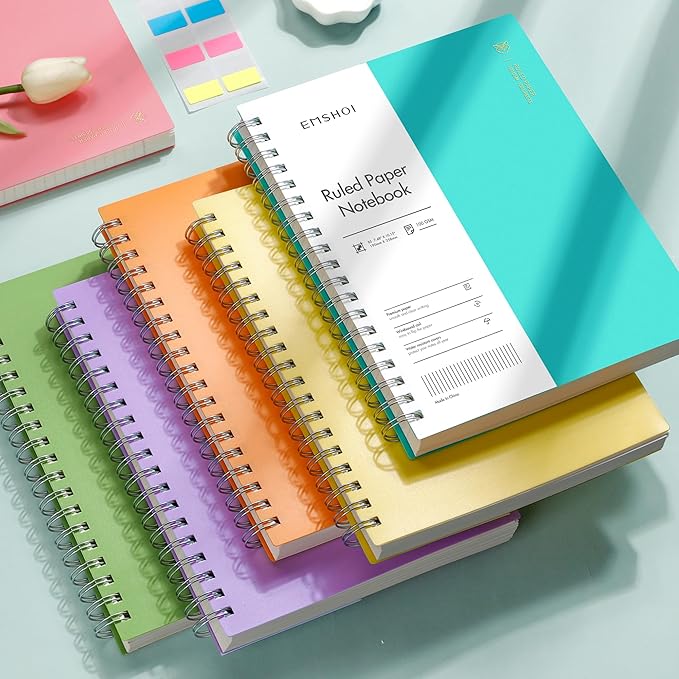 EMSHOI B5 Spiral Notebook College Ruled Lined Journal, Large 7.48" X 10.15", 300 Pages/150 Sheets, 100gsm Thick Paper, Waterproof Hardcover, for Office School Women Men Work Writing Notes-LightBlue