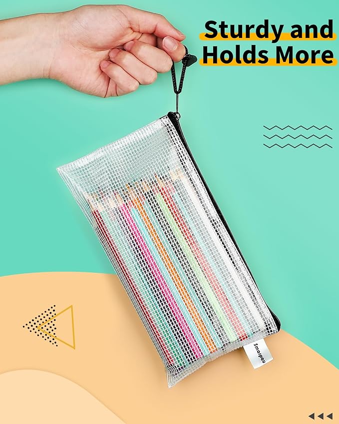 Smarpau 60pcs Mesh Zipper Pouch, 9.3" x 4.7" Pencil Pouch Bulk Small Pouch, Waterproof Pencil Case Zipper Bags for Organizing Travel, Office