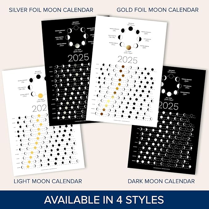 2025 Moon Phase Calendar (SHIPS FLAT) - Hangable Light Lunar Wall Poster - Great as a Unique Gift, Moon Tracking, Wall Décor & Art, Astrology Decorations - A Celestial Calendar - by Thankful Greetings