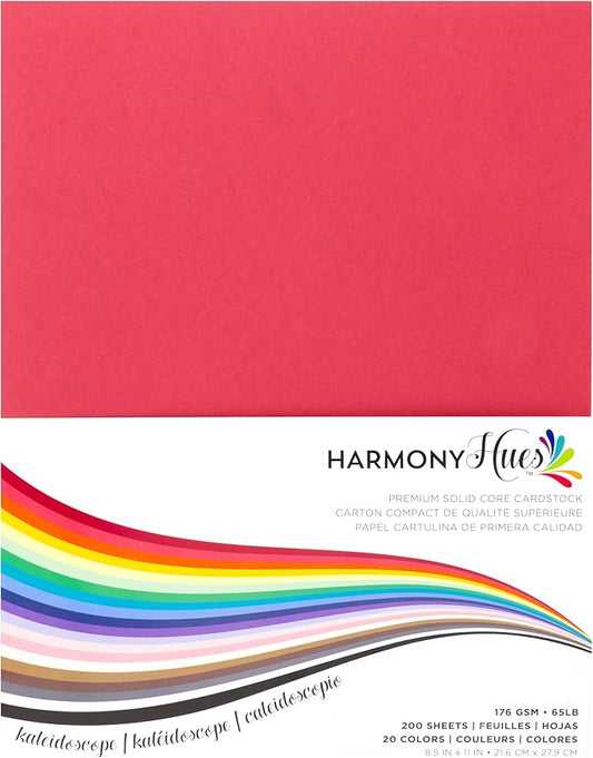 Cardstock 8.5 x 11 Paper Pack - 65lb Card Stock for Crafts, Cardmaking, Printers - 200 Scrapbook Sheets, Assorted Colors - Double Sided with Solid Core, Kaleidoscope