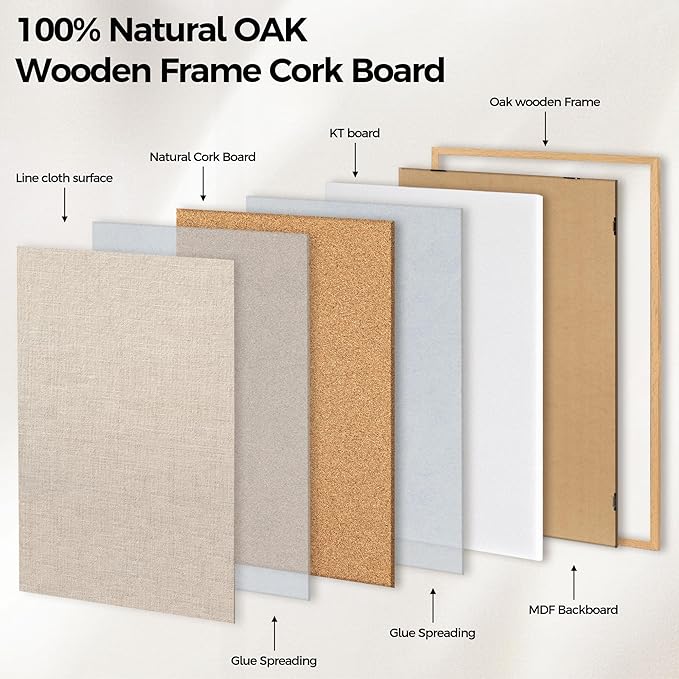 Fun Memories Cork Board Bulletin Board for Office, 24" x 36" Oak Wooden Framed Corkboard, Wall Mounted Notice Pin Board for School Home & Office, Natural Wood
