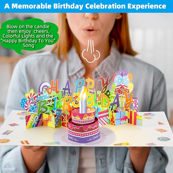 Gumry 38TH Musical Birthday PopUp Card, Blowable Colorful Light Candle 3D Cards with Song, Applause Cheers Sound, Greeting Cards Birthday Gifts Decorations for Women Men Turning 38 Years Old