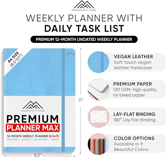 PRODUCTIVITY STORE Pro Max - Undated, 2025 Planner, 8.5" x 11" - The #1 Productivity Planner to Achieve Your 2025 Goals - Planner 2025-2026 - Blue - A4