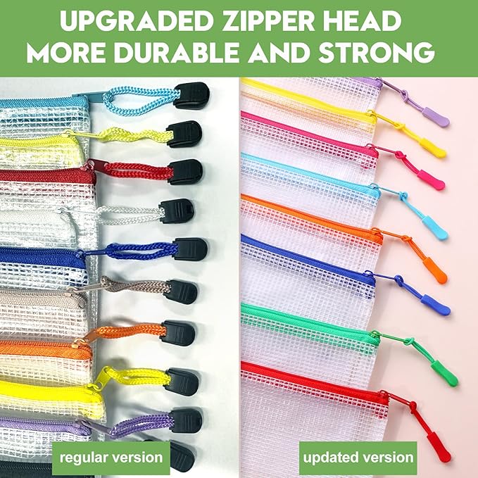 60pcs Large A4 Mesh Zipper Pouch File Bags YOPCDJ Reusable Zippered Pouches for Organizing Classroom, Board Game Storage, Puzzle Bags