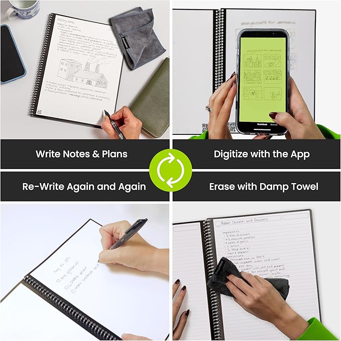 Rocketbook New Core Reusable Spiral Notebook, Letter Size 8.5x11, Pink - Lined Pages, App-Connected, Erasable, Durable Cover, Ideal for School, Work, and Creative Projects (Pack of 1)