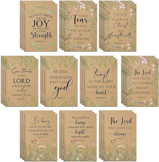 Ctosree 100 Pcs Bible Verse Inspirational Notebook Christian Notepad Bulk Kraft Prayer Journal for Women Scripture Flower Pocket Notebook for Church School Classroom Supplies 3.15 x 5 Inches