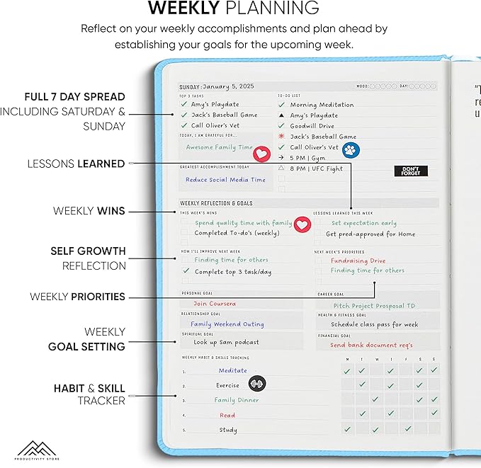 PRODUCTIVITY STORE Pro Max - Undated, 2025 Planner, 8.5" x 11" - The #1 Productivity Planner to Achieve Your 2025 Goals - Planner 2025-2026 - Blue - A4