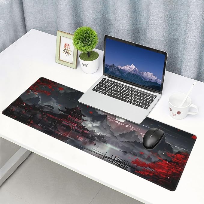 Extended Gaming Mouse Pad, Large Gaming Mouse Waterproof with Stitched Edges, Non-Slip Desktop Pad for Home and Office, Level Up Your 31.5x11.8 Inch… (Japanese Style)