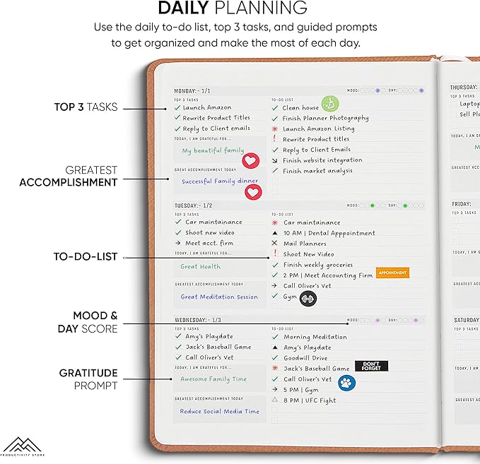 PRODUCTIVITY STORE Pro Max - Dated, 2025 Planner, 8.5" x 11" - The #1 Productivity Planner to Achieve Your 2025 Goals - Planner 2025-2026 - Brown - A4