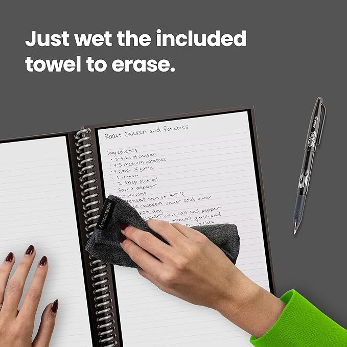 Rocketbook Core Reusable Spiral Notebook, Letter Size 8.5x11, Black - Lined Pages, App-Connected, Erasable, Durable Cover, Ideal for School, Work, and Creative Projects